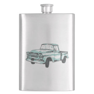 Vintage Truck Illustration Hip Flask