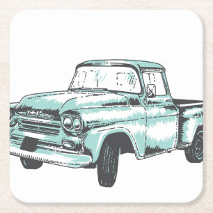 Vintage Truck Illustration Square Paper Coaster