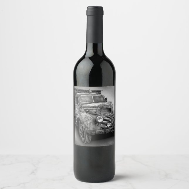 VINTAGE TRUCK IN BLACK AND WHITE WINE LABEL (Front)
