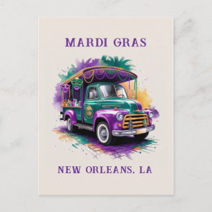 Vintage Truck Mardi Gras Celebration Postcard
