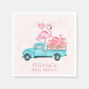 Vintage Truck Pink Flamingo Hearts Baby Shower Napkin