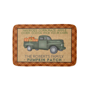 Vintage Truck Pumpkin Patch Farm Rustic Fall Plaid Bath Mat