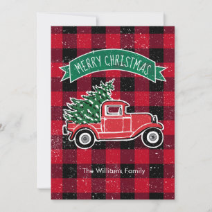 Vintage Truck Red Buffalo Plaid Holiday Back Card