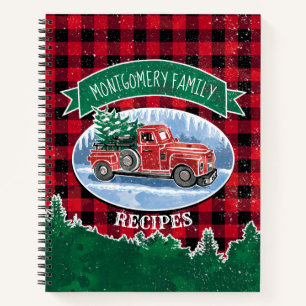 Vintage Truck Red Buffalo Plaid Holiday Recipe Notebook