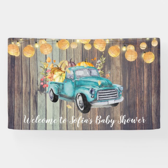 Vintage Truck Rustic Barnwood Autumn Welcome Banner (Horizontal)