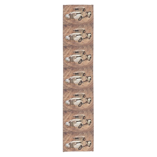 Vintage Truck Rustic Wood Short Table Runner (Front)