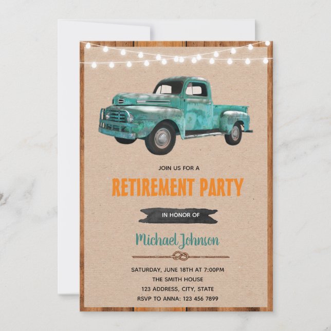 Vintage truck theme party invitation (Front)