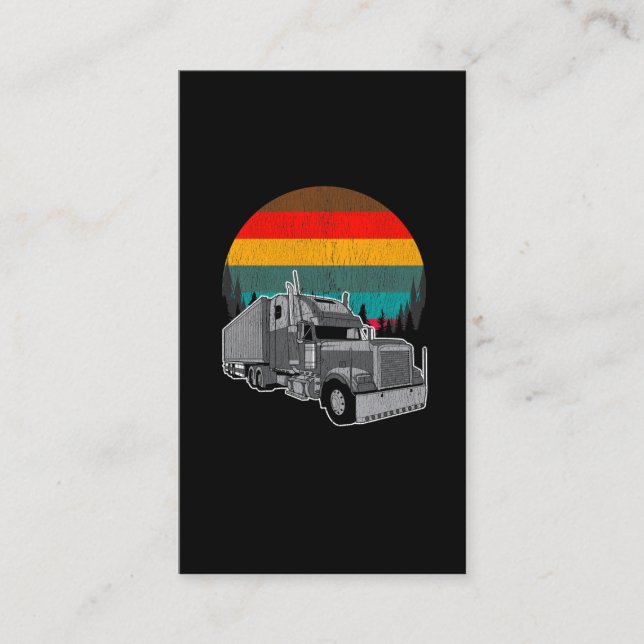 Vintage Truck Trailer Trucker Retro Sunset Business Card (Front)