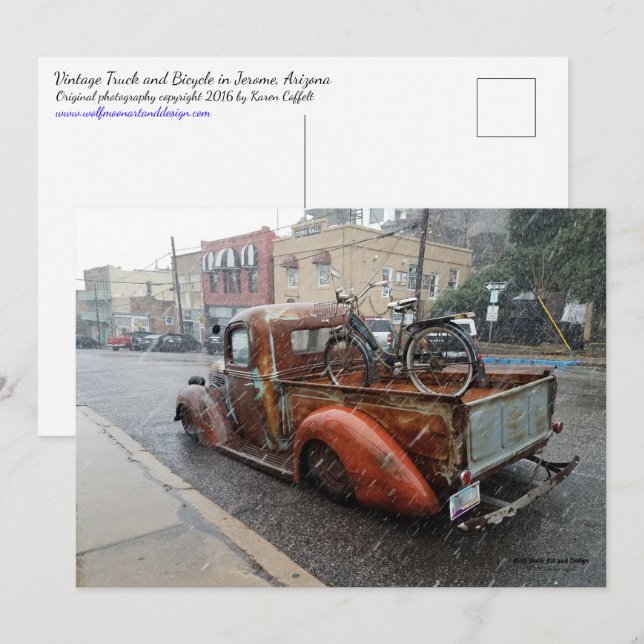 Vintage Truck w/ Bicycle / Jerome Arizona Postcard (Front/Back)