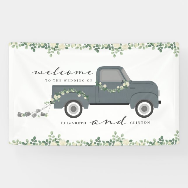 Vintage Truck Wedding Floral Welcome Banner (Horizontal)
