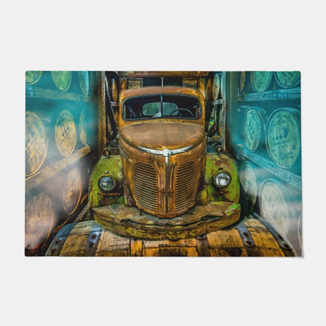 Vintage Truck Whiskey Barrels Doormat (Front)