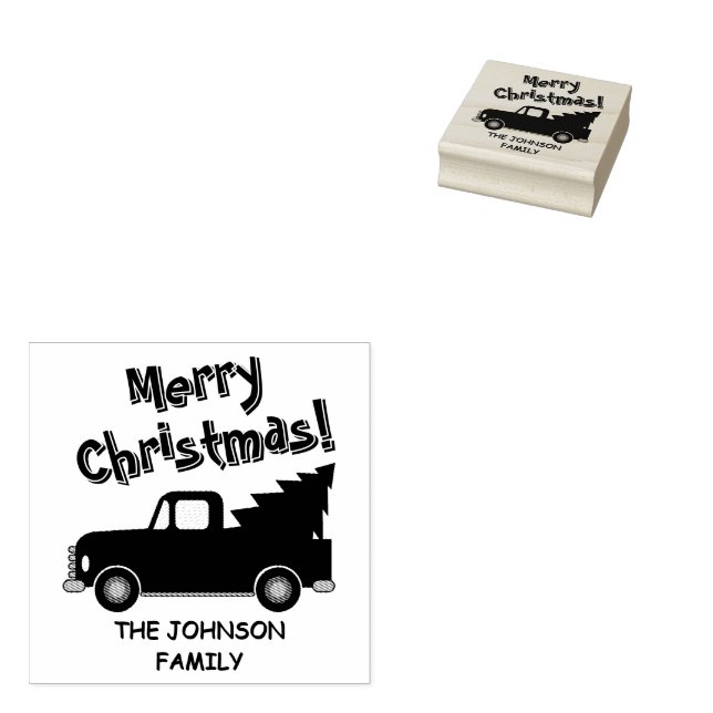 Vintage truck with Christmas tree drawing Rubber Stamp (Stamped)