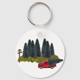 Vintage Truck with Christmas Tree Keychain