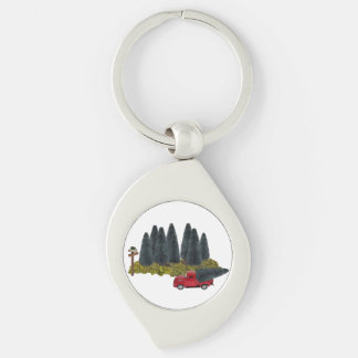Vintage Truck with Christmas Tree Keychain