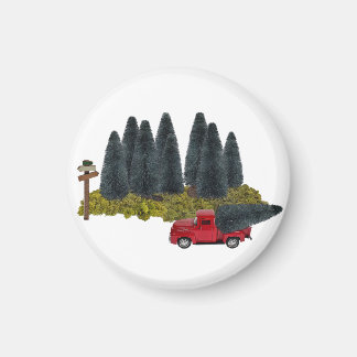 Vintage Truck with Christmas Tree Magnet