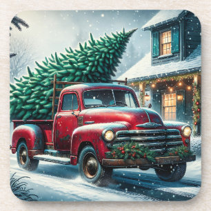 Vintage Truck with Christmas Tree Personalized Coaster