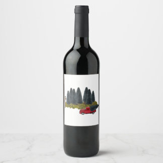 Vintage Truck with Christmas Tree Wine Label
