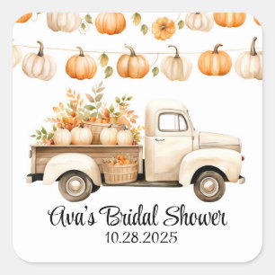 Vintage Truck with Pumpkins Bridal Shower Square Sticker