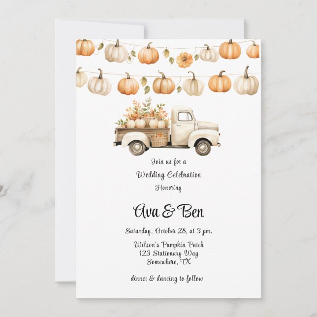 Vintage Truck with Pumpkins Wedding Celebration  Invitation (Front)