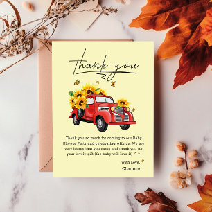 Vintage Truck With Sunflowers Baby Shower  Thank You Card