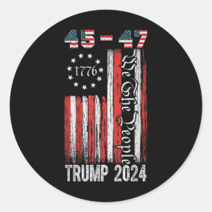 Vintage Trump 2024 45-47 Us Flag We The People Vot Classic Round Sticker