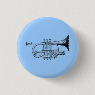 Vintage Trumpet Wood Engraving 1 Inch Round Button