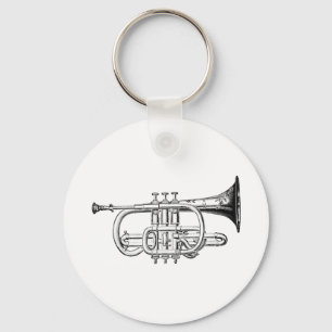 Vintage Trumpet Wood Engraving Keychain