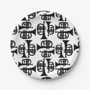 Vintage Trumpets CUSTOM BACKGROUND COLOR Paper Plate