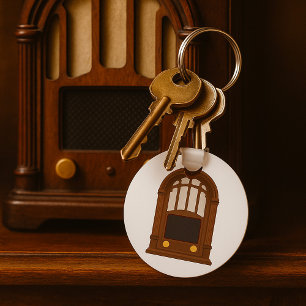 Vintage Tube Radio Antique Wooden Stereo Keychain