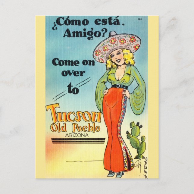Vintage Tucson Old Pueblo Arizona Postcard (Front)