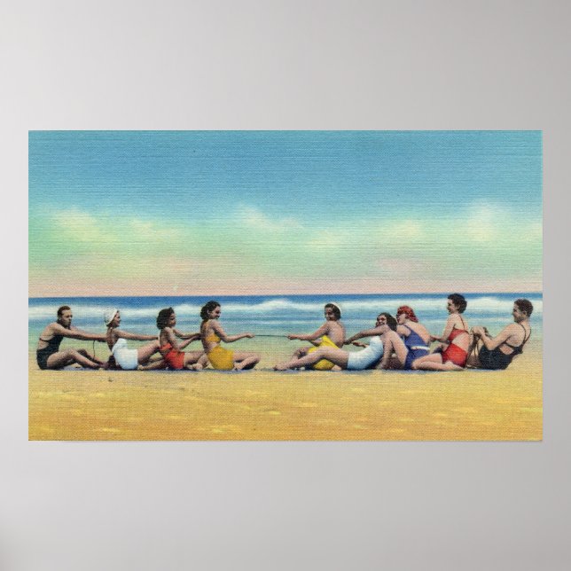 Vintage Tug of War on the Beach Poster (Front)