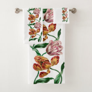 Vintage Tulip Botanical Illustration Bath Towel Set