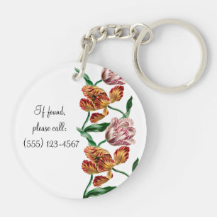 Vintage Tulip Botanical Illustration Keychain