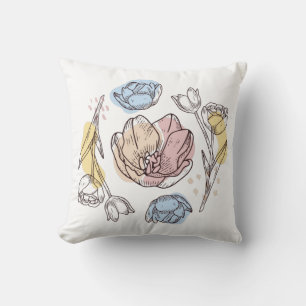 Vintage Tulip Botanical Throw Pillow