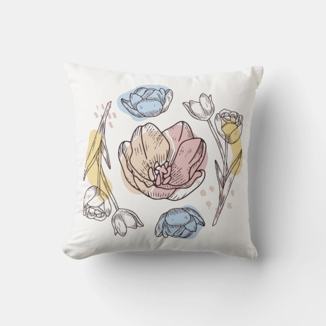 Vintage Tulip Botanical Throw Pillow (Front)