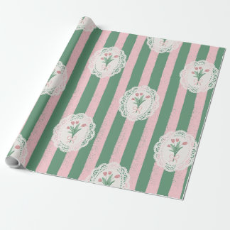 Vintage Tulip & Pastel Pink Bow Coquette Wrapping Paper