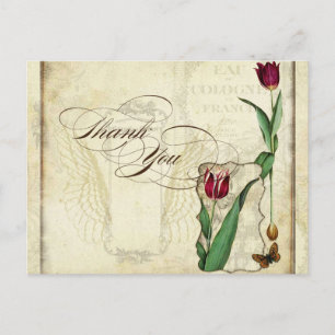 Vintage Tulips Angel Wings Swirl Tea Stained Red Postcard