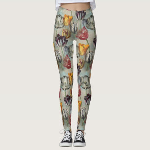 Vintage Tulips Botanical Floral Pattern Leggings