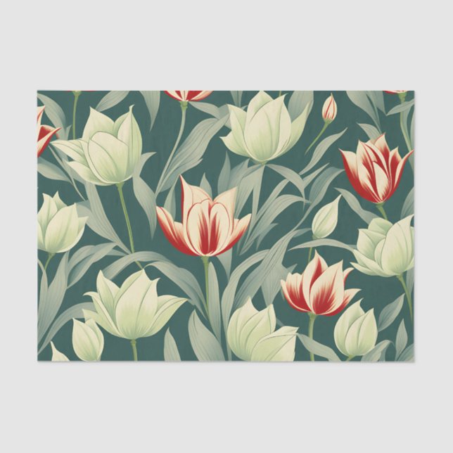 Vintage Tulips Botanical Pattern Tissue Paper (Front)