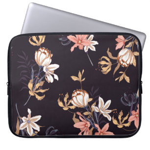 Vintage tulips, dark purple background laptop sleeve