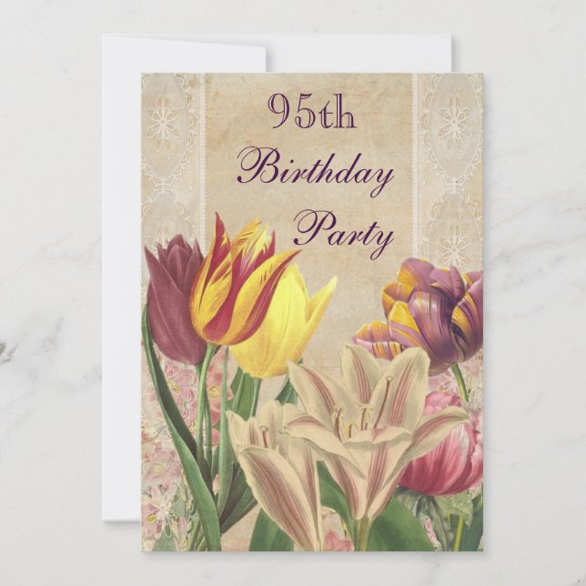 Vintage Tulips & Lilies 95th Birthday Invitation (Front)