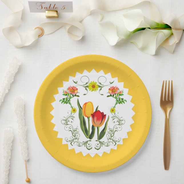 Vintage Tulips  Paper Plate (Wedding)