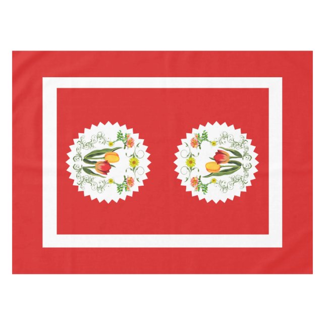 Vintage Tulips Red Tablecloth (Front (Horizontal))