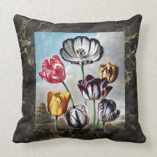 Vintage Tulips - Temple of Flora Botanical Throw Pillow
