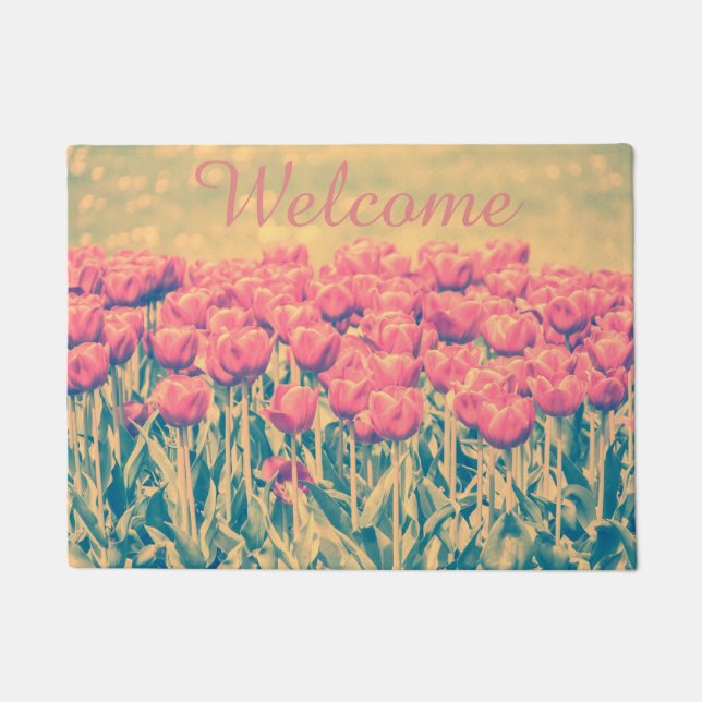 Vintage Tulips Welcome Doormat (Front)