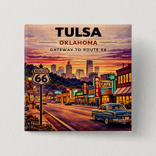 Vintage Tulsa Oklahoma Route 66 Travel Scene 2 Inch Square Button