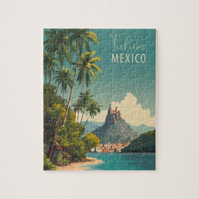 Vintage Tulum Mexico Travel Jigsaw Puzzle (Vertical)