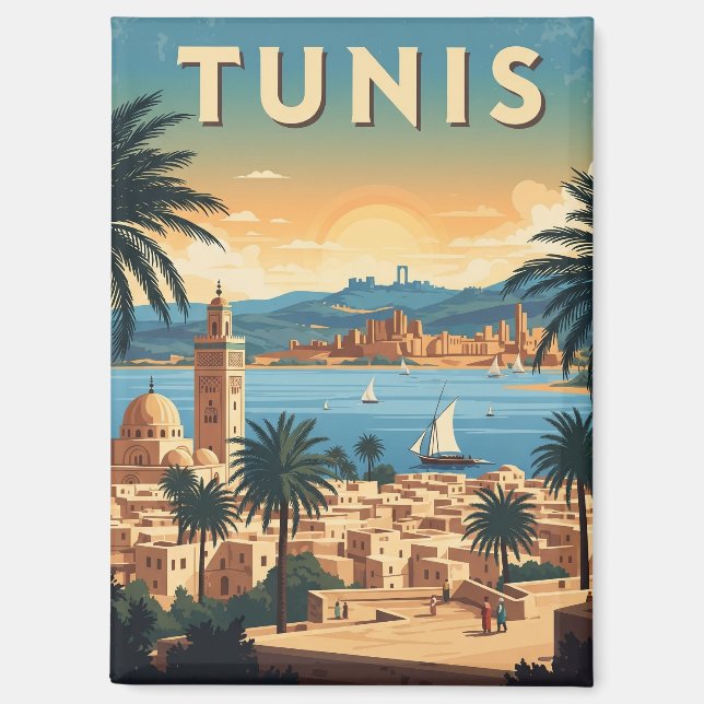 Vintage Tunis Tunisia Travel Magnet (Front)