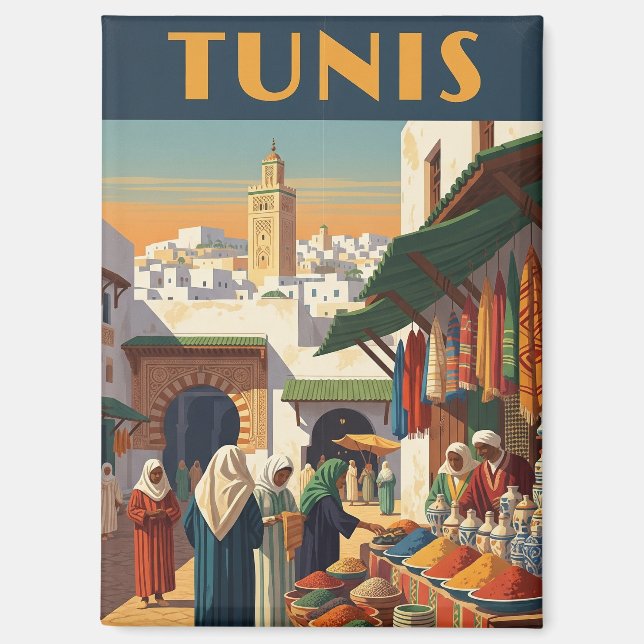 Vintage Tunis Tunisia Travel Magnet (Front)