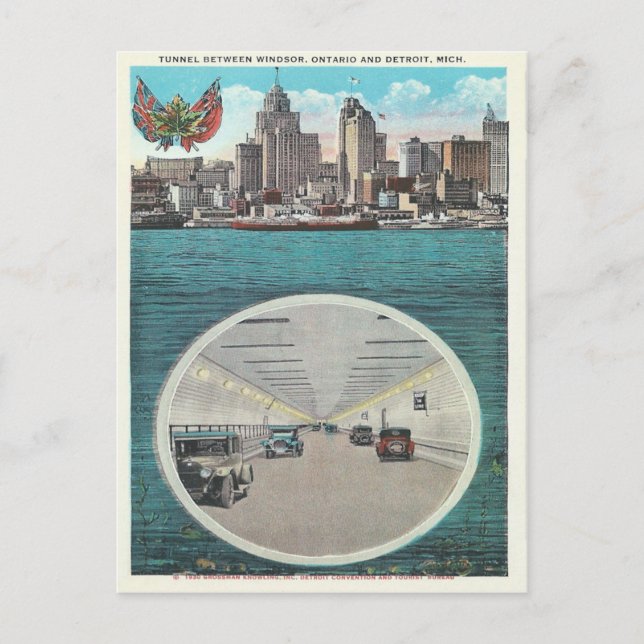 Vintage Tunnel Windsor Ontario Detroit Michigan Postcard (Front)